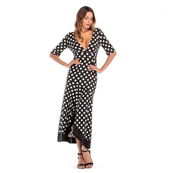 

point dress spring summer fashion v neck half sleeve famale clothing slim was thin dress womens designer wave, Black;gray