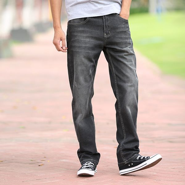 

men's jeans autumn winter men casual slim straight elasticity fashion loose waist long trousers grey big size 40 42 082104, Blue