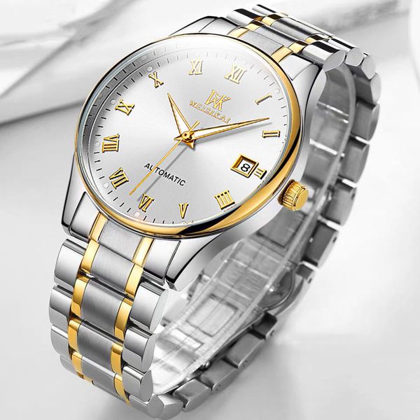 

mens automatic mechanical watch sports watch stainless steel sapphire mirror with packing box, Slivery;brown