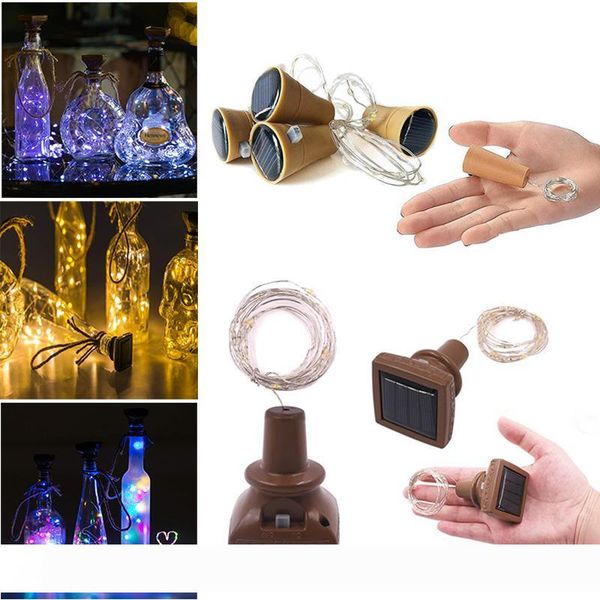 

1m 2m LED Solar Wine Bottle Stopper Copper Fairy Strip Wire Outdoor Party Decoration Novelty Night Lamp 10LEDs 20LEDs DIY Cork String Lights