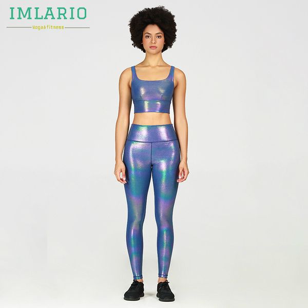 

imlario pearl shimmer workout set gym outfit 2pcs yoga suit shiny sports bra crop athletic leggings squatproof activewear, White;red