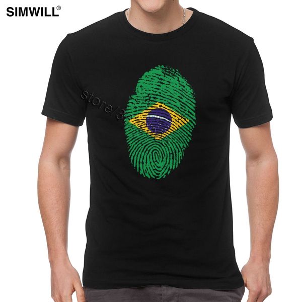 

creative retro fingerprint flag of brazil t shirt men's breathable cotton t-shirts o neck short sleeved brazilian pride tees