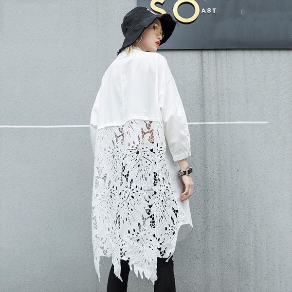 

2020 new spring summer stand collar long sleeve back lace hollow out spliced big size shirt women blouse fashion tide jr835, White