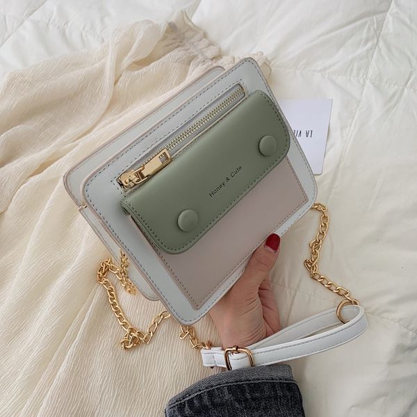 

small bag female new korean version of the contrast color small square bag fashion chain shoulder messenger