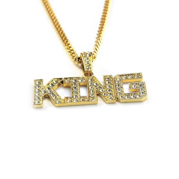 

pendant necklaces napoln crystal letter king necklace big pendants hip hop rap jewelry cuban chain for men gift, Silver