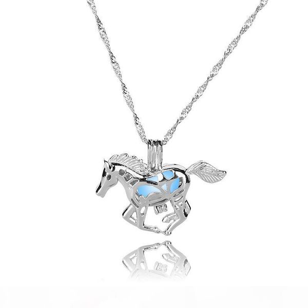 

retro horse glow in the dark necklace jewelry horse cage pendants for mens punk horse necklace, Silver