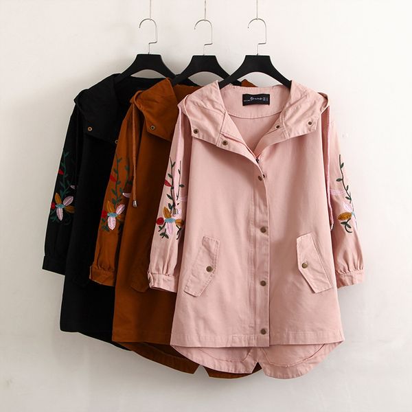 

women's trench coats coat short para as mulheres plus size casaco feminino black hooded femme print kj146, Tan;black
