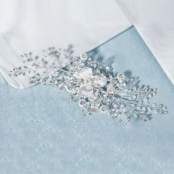 

forseven new delicate white flower leaf pearls crystal hairpins clips headband for women girls bride noiva wedding veil decor, Golden;silver