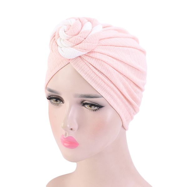 TOP завязанные хлопчатобумажные тюрбаны для женщин сплошной цвет головной голову мусульманские дамы головные уборы шляпа цветок декор банданов аксессуары для волос