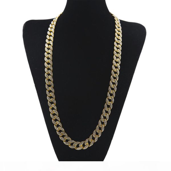 

miami cuban link chain alloy gold plated fully iced out rhinestons crystal hip hop blingbling necklace jewelry, Silver