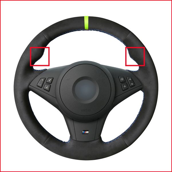 

black suede green marker car steering wheel cover for bmw e60 e63 e64 cabrio m6 2005 2006 2007 2008 2009 2010