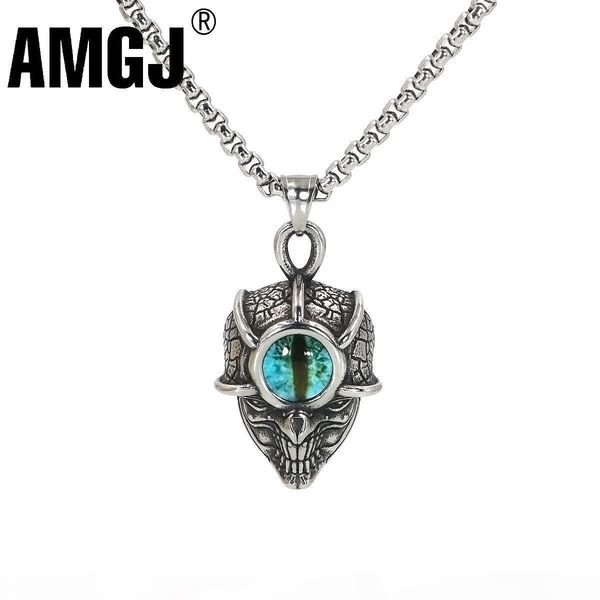 

wholesale men stainless steel pendant necklace gothic hip hop skull devil's eye charm necklace party jewelry gifts, Silver