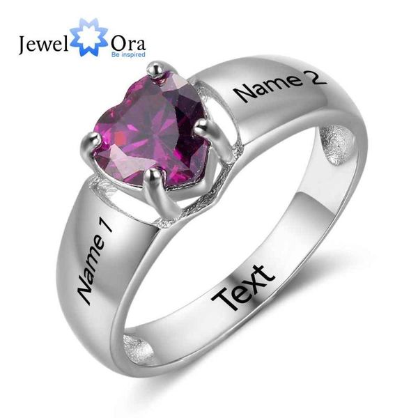 

new 925 sterling silver engagement rings birthstone ring engrave name love heart shape rings gift box jewelora ri102732, Golden;silver
