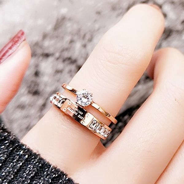 

jewelry tianium steel rings zircon 18k gold plated band rings simple for women fashion, Silver