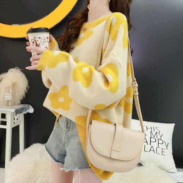 

2020 women sweater casual full sleeve o neck printed floral warm soft autumn winter female pullover thick knit, White;black