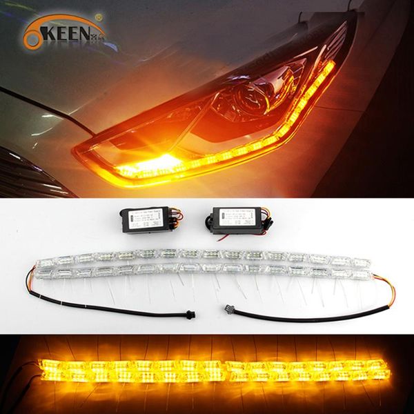 

2pcs white ambe led drl strip car headlight switchback fire ghost knight rider strip light sequential flowing turn signal