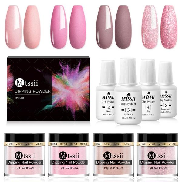 

8pcs dipping nail powder set nude pink series holographics dip system powder dust natural dry nail art decorations, Silver;gold
