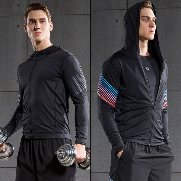 

running jackets vansydical sports jacket mens printed gym workout hoodies long sleeve quick dry fitness training jogging sportswear, Black;red