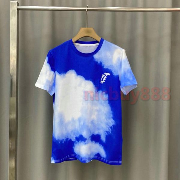 

new spring summer europe mens blue sky and white print t shirt fashion letter print t shirts designer t shirt men womens cotton casual tee, White;black