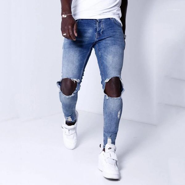 

jeans fashion blue casual feet pants male designer pencil pant mens ripped skinny