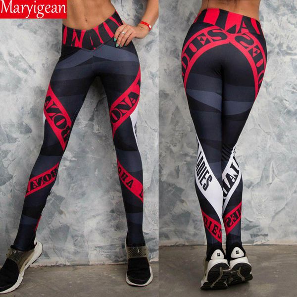

maryigean women fashion print gothic pants high waist legging no transparent fitness leggings breathable workout leggin, Black