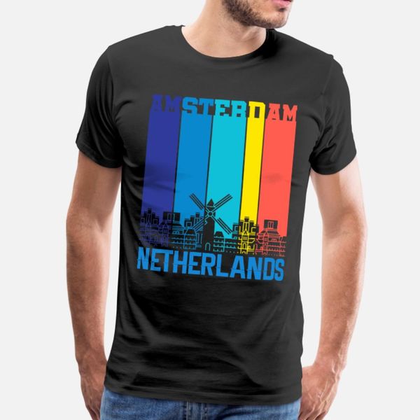 

amsterdam holland netherlands t shirt men character cotton s-3xl slim interesting building spring standard shirt