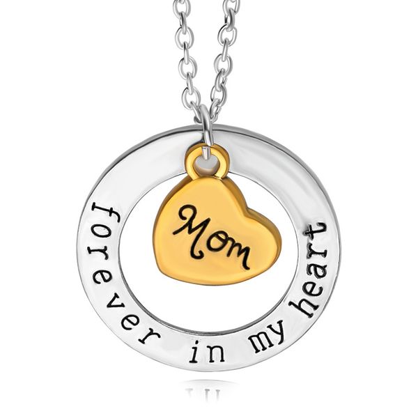 

new fashion family member gifts gold heart choker necklace mom forever in my heart pendant necklace for women, Silver