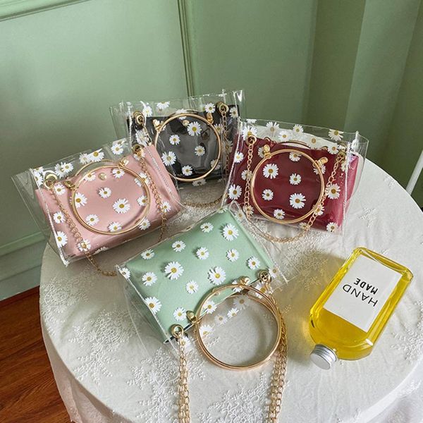 

oswego daisy print jelly crossbody bags for women 2020 pvc shoulder messenger bag mini beach bag portable female handbag 2021