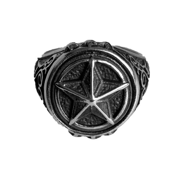 

retro pentagram men's ring stainless steel punk rings finger vintage male jewelry, Golden;silver
