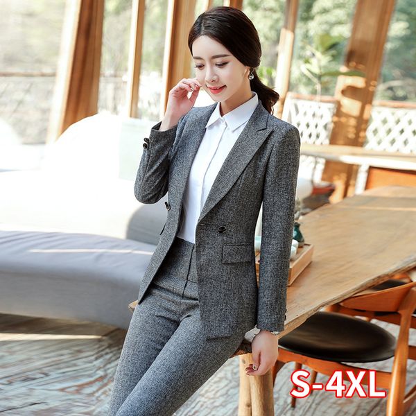 

women's two piece pants formal pant suits women blazer set office lady business work uniforms jackets female black trousers plus size 4, White