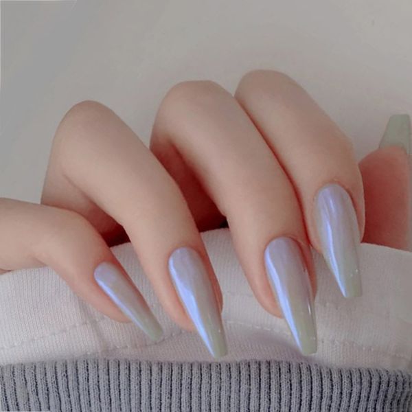 

24pcs/box unique aurora color long style ballet wearable finished fake nail tips temperament hands decor press on nails coffin, Red;gold