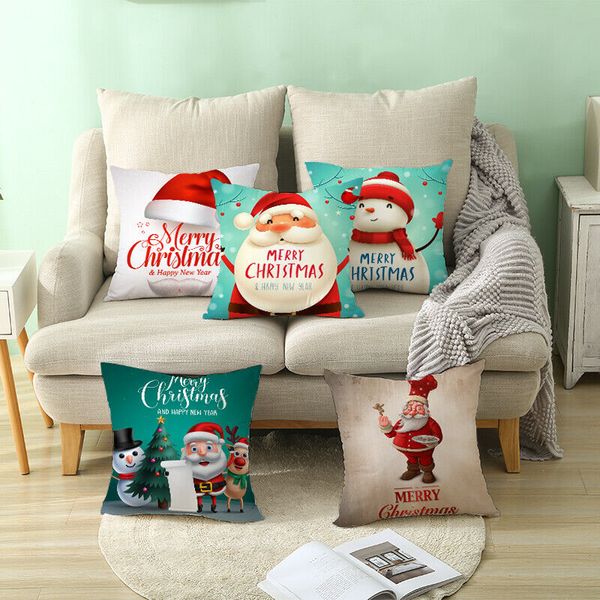 

45x45cm new christmas decorations xmas cotton linen cushion cover throw sofa seat covers car pillow case home decor festive gift