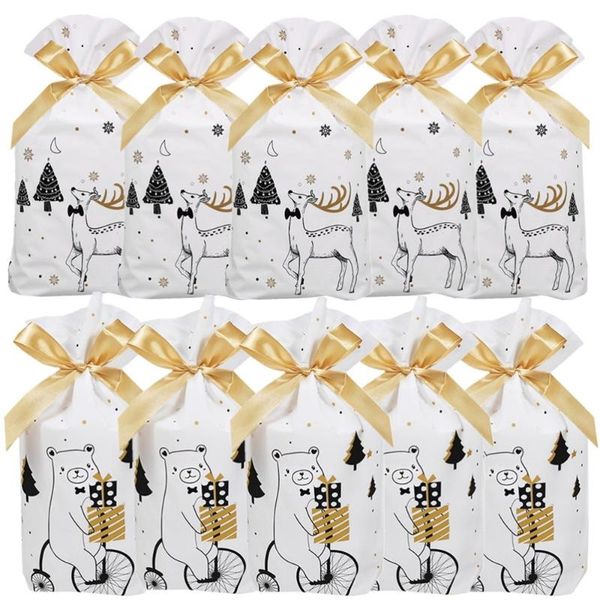 

1 комплект 50шт рождество themed дизайн кулиской конфеты мешок упаковки подарка мешок выпечки торта чехол (белый черный золотой