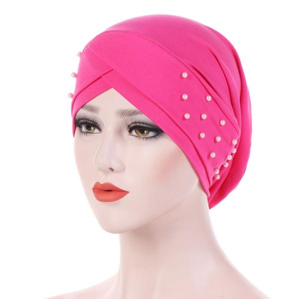 

women muslim hats western style accessories forehead cross beanie turban chemotherapy cap fashion for cancer solid stretch bead, Blue;gray