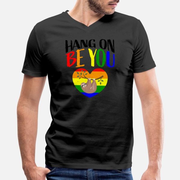 

hang on be you i sloth lgbt pride awareness t shirt men printing cotton o-neck basic solid sunlight casual summer pictures shirt