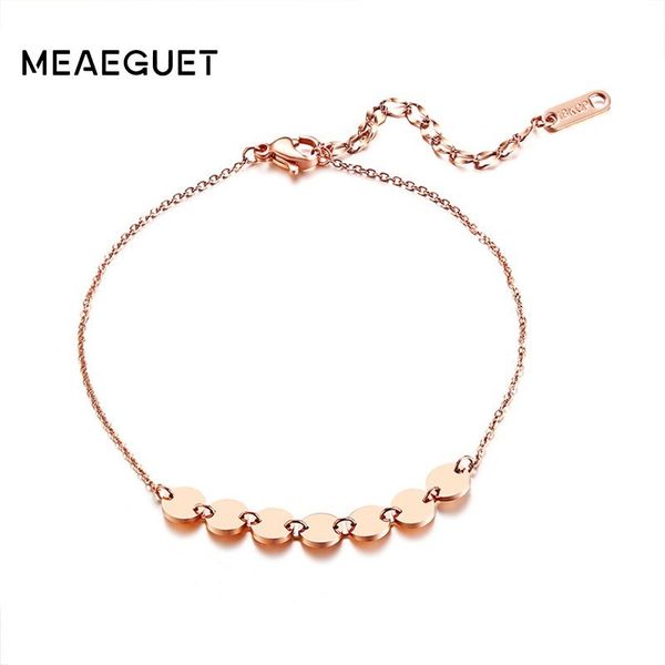 

585 rose gold girls anklets stainless steel ankle bracelets foot chain for women seven small round coins jewelry gift 2018, Red;blue