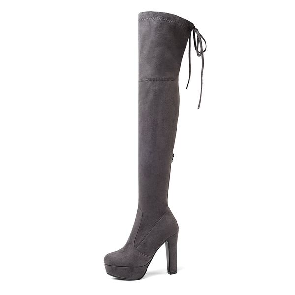

txcnmb 2020 boots women over the knee boots slip on winter square high heel platform fashion shoes woman size 34-43, Black