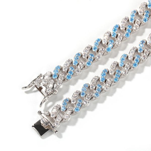 

8mm Micro Blue Zircon Cuba Necklace Hip Hop Bracelet for Men Women Charm Jewelry