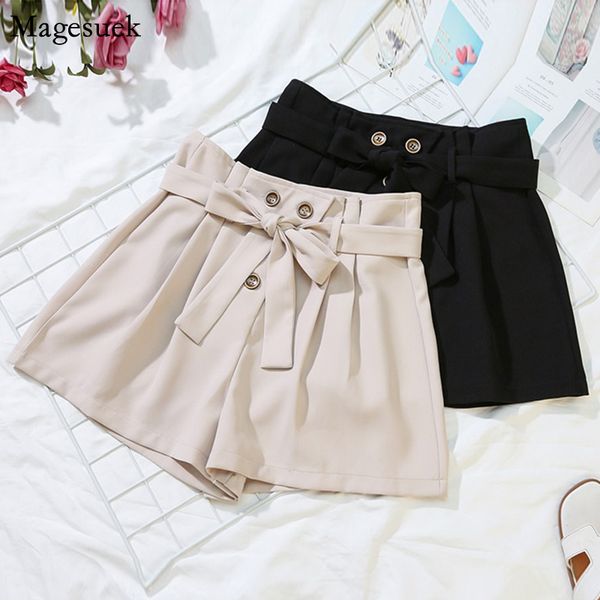

summer plus size shorts for women 2020 korean new loose high waist shorts bow solid casual wild leg women slim 9008, White;black