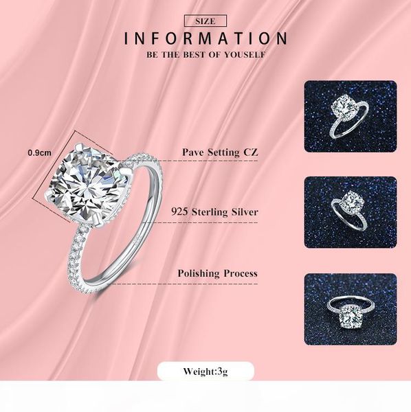 

wholesale luxury genuine 925 sterling silver ring classic 4ct 10 hearts arrows zircon jewelry for women engagement wedding rings