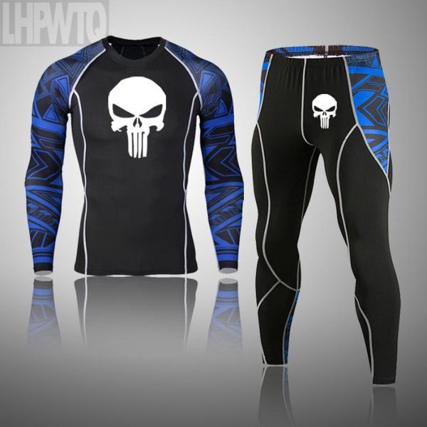 

men tracksuit sports suit gym compression thermal clothing fitness running set jogging sportwear shirts sport suit rashgard, Black;blue
