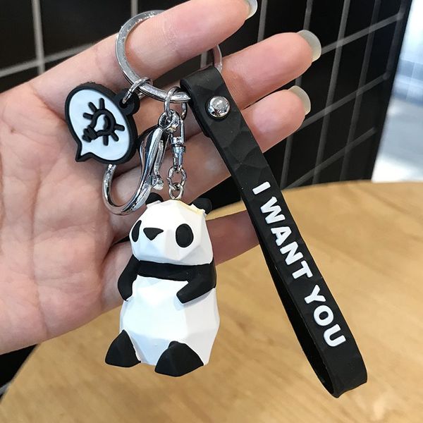 

fashion keychain cartoon geometric faceted dinosaur panda doll keychain couple car key chain backpack hanging, Silver