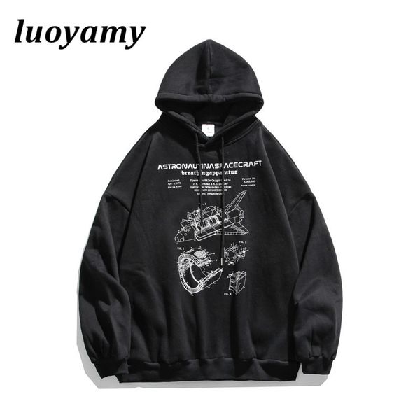 

hip hop harajuku streetwear couple sweatshirt pullover spacecraft printed hoodie autumn winter black hoodie hipster