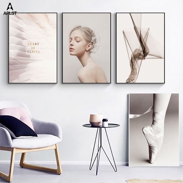 

feather art naked nude women canvas prints painting ballet dancer blonde girl picture wall poster nordic living room home decor