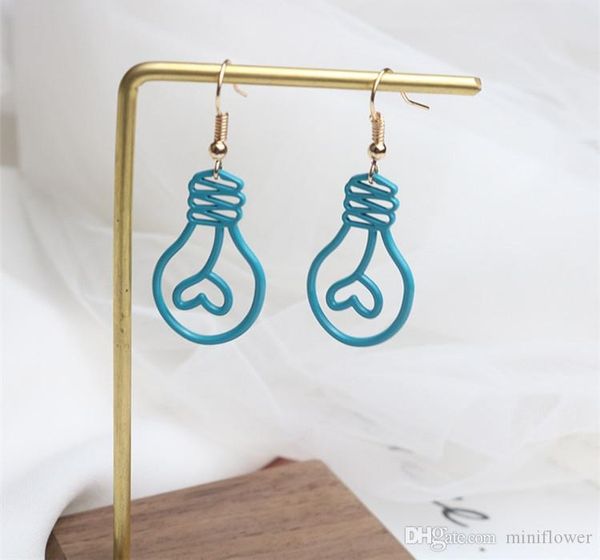 

korea lovely hollow-out bulb earring light blue retro art earring abstract love girl002, Golden;silver