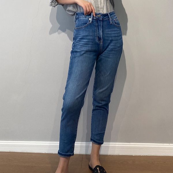 

women's jeans women pants super soft yarn denim 2021 fall high waist slim and thin dark, Blue