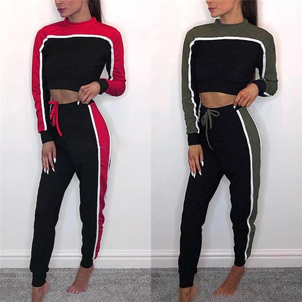 

2 piece pants panelled long sleeved crew neck short womens fashion sports tracksuits womens designer tracksuits autumn casual slim, White