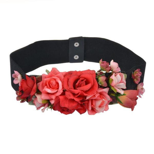 

2020 brand fabric flower waist belt women fairy forest elastic strechy floral waistband summer beach dress shirt corset belts, Black;brown