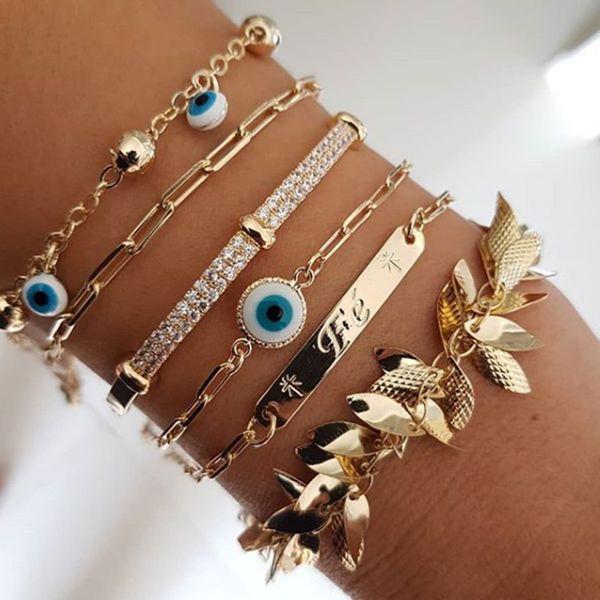 

exotic personality leaf eye bangle bracelet 6 piece set fashion handmade jewelry, Black