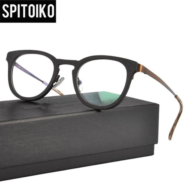 

spitoiko acetate optical frame for metal temple myopia prescription eyeglasses spectacles 9004, Black